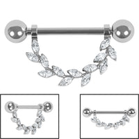 Titanium Marquise Jewelled Leaf Vine Nipple Bar