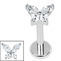 Titanium Internally Threaded Labrets 1.2mm - Titanium Jewelled Queen Butterfly