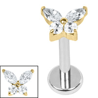 Titanium Internally Threaded Labrets 1.2mm - Titanium Jewelled Queen Butterfly