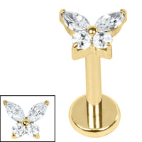 Titanium Internally Threaded Labrets 1.2mm - Titanium Jewelled Queen Butterfly