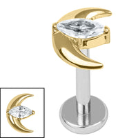 Titanium Internally Threaded Labrets 1.2mm - Titanium Jewelled Trekking Crescent Moon