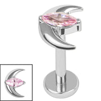 Titanium Internally Threaded Labrets 1.2mm - Titanium Jewelled Trekking Crescent Moon