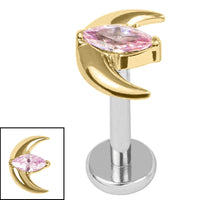 Titanium Internally Threaded Labrets 1.2mm - Titanium Jewelled Trekking Crescent Moon