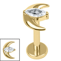 Gold Titanium Internally Threaded Labrets 1.2mm - Gold Titanium Jewelled Trekking Crescent Moon