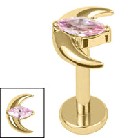 Gold Titanium Internally Threaded Labrets 1.2mm - Gold Titanium Jewelled Trekking Crescent Moon