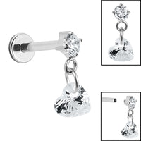 Titanium Internally Threaded Labrets 1.2mm - Titanium Jewelled Solitaire with Heart Charm