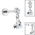 Titanium Internally Threaded Labrets 1.2mm - Titanium Jewelled Solitaire with Heart Charm