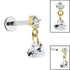 Titanium Internally Threaded Labrets 1.2mm - Titanium Jewelled Solitaire with Heart Charm