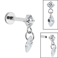 Titanium Internally Threaded Labrets 1.2mm - Titanium Jewelled Solitaire with Marquise Charm