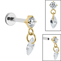Titanium Internally Threaded Labrets 1.2mm - Titanium Jewelled Solitaire with Marquise Charm
