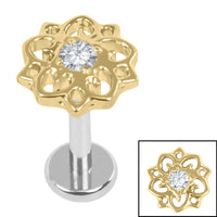 Titanium Internally Threaded Labrets 1.2mm - Titanium Jewelled Lotus Mandala