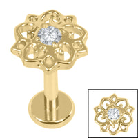 Titanium Internally Threaded Labrets 1.2mm - Titanium Jewelled Lotus Mandala