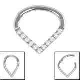 Titanium Jewelled Teardrop Hinged Clicker Ring