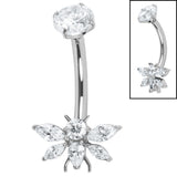Belly Bar - Titanium Internal Double Jewelled Queen Bee