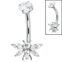 Belly Bar - Titanium Internal Double Jewelled Queen Bee