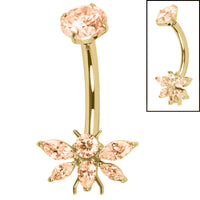 Belly Bar - Titanium Internal Double Jewelled Queen Bee