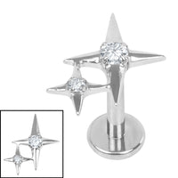Titanium Internally Threaded Labrets 1.2mm - Titanium Double Jewelled Guiding Star