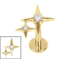 Titanium Internally Threaded Labrets 1.2mm - Titanium Double Jewelled Guiding Star