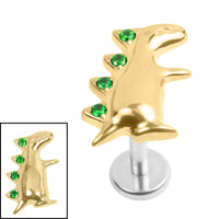 Titanium Internally Threaded Labrets 1.2mm - Titanium Jewelled Spiked Dino