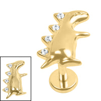 Titanium Internally Threaded Labrets 1.2mm - Titanium Jewelled Spiked Dino
