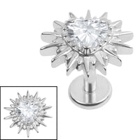Titanium Internally Threaded Labrets 1.2mm - Titanium Crowned Barbed Heart