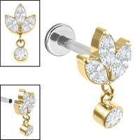 Titanium Internally Threaded Labrets 1.2mm - Titanium Marquise Ivy Leaves Trio and Solitaire Top