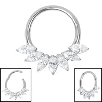 Titanium Ethereal Jewelled Leaf Hinged Clicker Ring