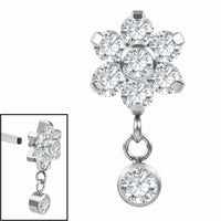 Titanium Internal Primrose Flower with Solitaire Drop Gem Top