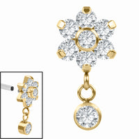 Titanium Internal Primrose Flower with Solitaire Drop Gem Top