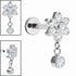 Titanium Internally Threaded Labrets 1.2mm - Titanium Jewelled Primrose Flower with Solitaire Drop