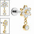 Titanium Internally Threaded Labrets 1.2mm - Titanium Jewelled Primrose Flower with Solitaire Drop