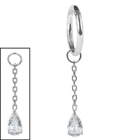 Titanium Hinged Clicker Ring with Titanium Jewelled Droplet Charm