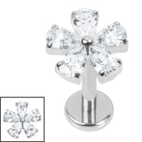 Titanium Internally Threaded Labrets 1.2mm - Titanium Jewelled Periwinkle Flower