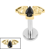 Titanium Internally Threaded Labrets 1.2mm - Titanium Jewelled Death Bat