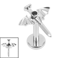 Titanium Internally Threaded Labrets 1.2mm - Titanium Jewelled Bat Wing Dagger