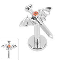 Titanium Internally Threaded Labrets 1.2mm - Titanium Jewelled Bat Wing Dagger