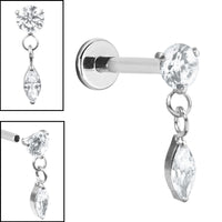 Titanium Internally Threaded Labrets 1.2mm - Titanium Jewelled Solitaire with Marquise Drop