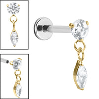 Titanium Internally Threaded Labrets 1.2mm - Titanium Jewelled Solitaire with Marquise Drop