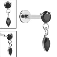 Titanium Internally Threaded Labrets 1.2mm - Titanium Jewelled Solitaire with Marquise Drop