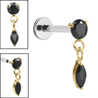 Titanium Internally Threaded Labrets 1.2mm - Titanium Jewelled Solitaire with Marquise Drop