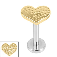Titanium 1.2mm Internally Threaded Labrets - Hammered Heart