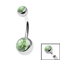 Titanium Internal Thread Double Jewelled Belly Bar - 14mm