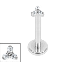 Titanium Internally Threaded Labrets 1.2mm - Titanium Dainty Jewelled Trinity