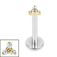 Titanium Internally Threaded Labrets 1.2mm - Titanium Dainty Jewelled Trinity