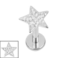 Titanium 1.2mm Internally Threaded Labrets - Hammered Star