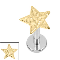 Titanium 1.2mm Internally Threaded Labrets - Hammered Star