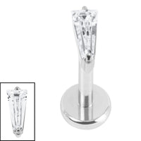 Titanium Internally Threaded Labrets 1.2mm - Titanium Jewelled Tapered Baguette