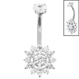 Belly Bar - Titanium Internal Double Jewelled Marquise Sunflower