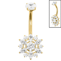 Belly Bar - Titanium Internal Double Jewelled Marquise Sunflower