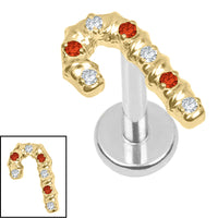 Titanium Internally Threaded Labrets 1.2mm - Titanium Candy Cane